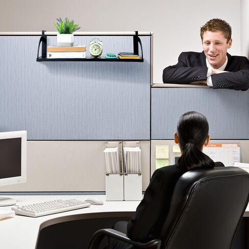 Tandefio Office Cubicle Shelf 24'' Hanging Cubicle Storage Organizer File Hanging Shelf Accessories Storage Organizer Bookshelf with Hooks for Home Desk (White) in Kuwait