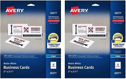 بطاقات عمل Avery قابلة للطباعة مع تقنية Sure Feed، 2 بوصة × 3.5 بوصة، بيضاء، 100 بطاقة فارغة لطابعات نفث الحبر (28371) in Kuwait