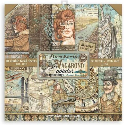 STAMPERIA INTER، وسادة ورق KFT مقاس 12 × 12 10 قطع، Sir Vagabond Aviator، 10 تصميمات/1 لكل منها in Saudi Arabia