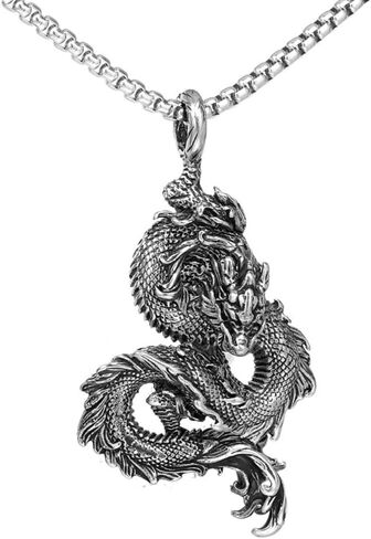 Chinese Dragon Necklace for Men, Hip Hop Dragon Necklace, Norse Viking Dragon Head Pendant Necklace with 23.6"Chain, Stainless Steel Punk Rock Dragon Pendant, Vintage Animal Dragon Necklace Jewelry Gift for Men Boys in Saudi Arabia