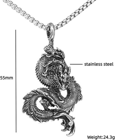 Chinese Dragon Necklace for Men, Hip Hop Dragon Necklace, Norse Viking Dragon Head Pendant Necklace with 23.6"Chain, Stainless Steel Punk Rock Dragon Pendant, Vintage Animal Dragon Necklace Jewelry Gift for Men Boys in Saudi Arabia