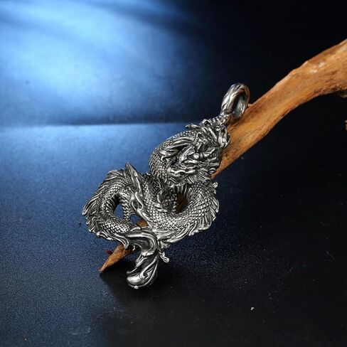 Chinese Dragon Necklace for Men, Hip Hop Dragon Necklace, Norse Viking Dragon Head Pendant Necklace with 23.6"Chain, Stainless Steel Punk Rock Dragon Pendant, Vintage Animal Dragon Necklace Jewelry Gift for Men Boys in Saudi Arabia