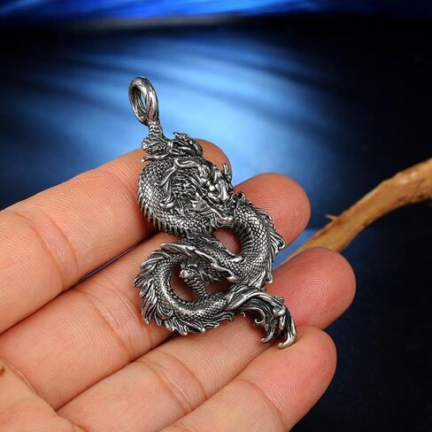 Chinese Dragon Necklace for Men, Hip Hop Dragon Necklace, Norse Viking Dragon Head Pendant Necklace with 23.6"Chain, Stainless Steel Punk Rock Dragon Pendant, Vintage Animal Dragon Necklace Jewelry Gift for Men Boys in Saudi Arabia
