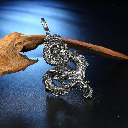 Chinese Dragon Necklace for Men, Hip Hop Dragon Necklace, Norse Viking Dragon Head Pendant Necklace with 23.6"Chain, Stainless Steel Punk Rock Dragon Pendant, Vintage Animal Dragon Necklace Jewelry Gift for Men Boys in Saudi Arabia
