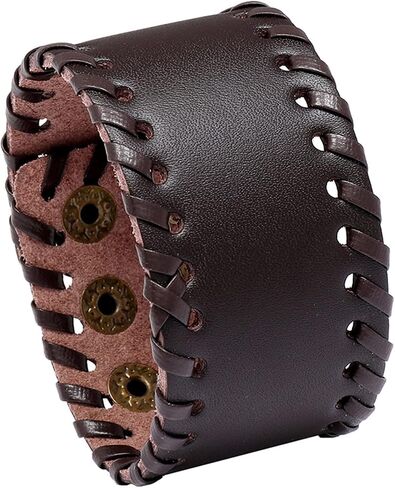 Xusamss Punk Leather Wristband Adjustable Snap Bracelet Wide Cuff Bracelet in Saudi Arabia