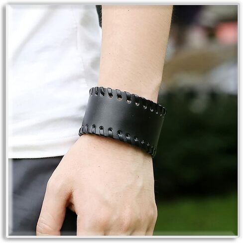 Xusamss Punk Leather Wristband Adjustable Snap Bracelet Wide Cuff Bracelet in Saudi Arabia