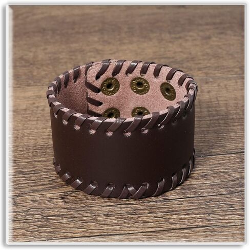 Xusamss Punk Leather Wristband Adjustable Snap Bracelet Wide Cuff Bracelet in Saudi Arabia