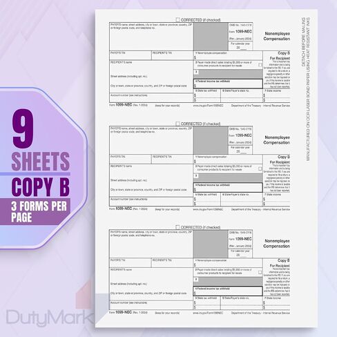 Dutymark 1099 NEC Forms 2023 4-Part Tax Forms Kit, Compatible with QuickBooks and Accounting, 25 Pack, Software and Envelopes NOT Included Software, Made in The USA in Saudi Arabia
