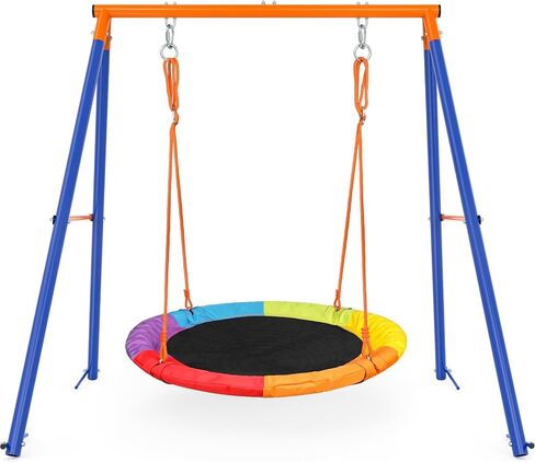 Swing Set for Backyard with Stand - Heavy Duty 440lbs Metal A-Frame Outdoor Playset with 32" Saucer Swing & 26.2" Seats in Kuwait