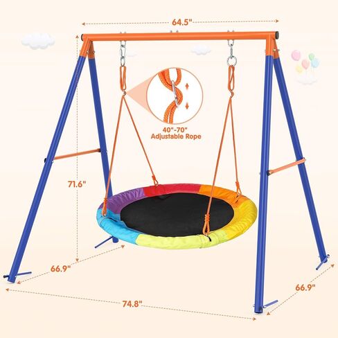 Swing Set for Backyard with Stand - Heavy Duty 440lbs Metal A-Frame Outdoor Playset with 32" Saucer Swing & 26.2" Seats in Kuwait