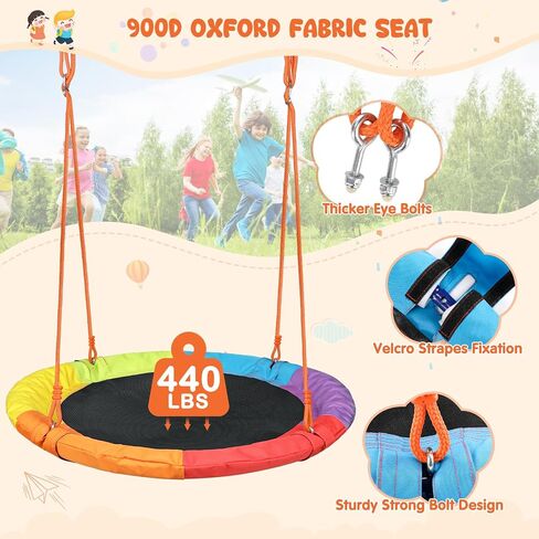 Swing Set for Backyard with Stand - Heavy Duty 440lbs Metal A-Frame Outdoor Playset with 32" Saucer Swing & 26.2" Seats in Kuwait