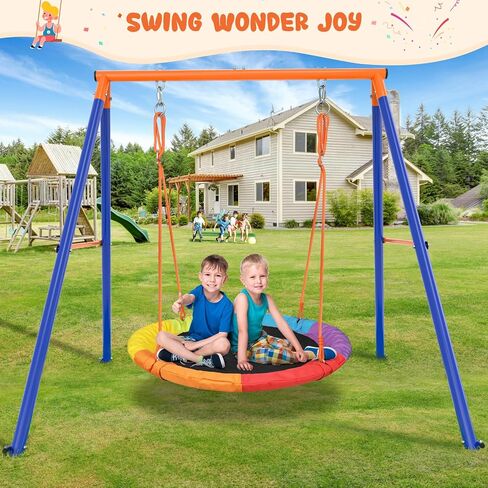 Swing Set for Backyard with Stand - Heavy Duty 440lbs Metal A-Frame Outdoor Playset with 32" Saucer Swing & 26.2" Seats in Kuwait
