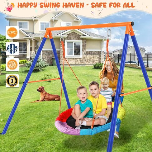 Swing Set for Backyard with Stand - Heavy Duty 440lbs Metal A-Frame Outdoor Playset with 32" Saucer Swing & 26.2" Seats in Kuwait