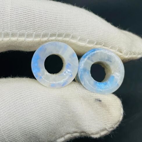 Pair of Natural Rainbow White Moonstone Handmade Double Flared Ear Gauges Plug Tunnel, 6g (4mm) to 13/16 inch (20mm), Customized Size Wholesale Available (0g (8mm)) in Saudi Arabia