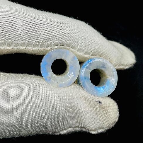 Pair of Natural Rainbow White Moonstone Handmade Double Flared Ear Gauges Plug Tunnel, 6g (4mm) to 13/16 inch (20mm), Customized Size Wholesale Available (0g (8mm)) in Saudi Arabia