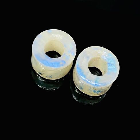 Pair of Natural Rainbow White Moonstone Handmade Double Flared Ear Gauges Plug Tunnel, 6g (4mm) to 13/16 inch (20mm), Customized Size Wholesale Available (0g (8mm)) in Saudi Arabia