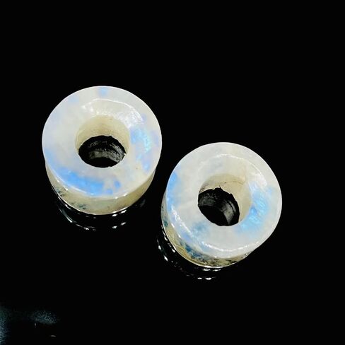 Pair of Natural Rainbow White Moonstone Handmade Double Flared Ear Gauges Plug Tunnel, 6g (4mm) to 13/16 inch (20mm), Customized Size Wholesale Available (0g (8mm)) in Saudi Arabia