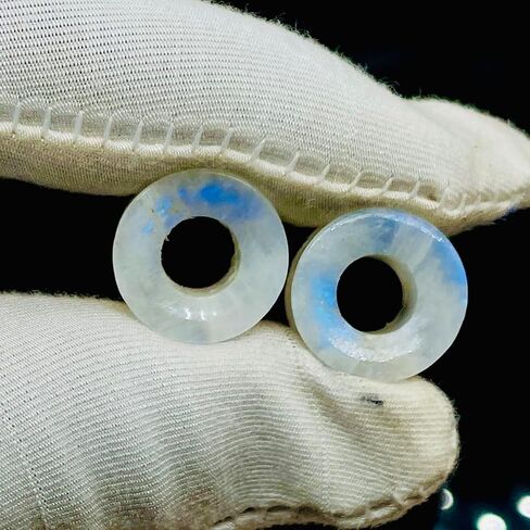 Pair of Natural Rainbow White Moonstone Handmade Double Flared Ear Gauges Plug Tunnel, 6g (4mm) to 13/16 inch (20mm), Customized Size Wholesale Available (0g (8mm)) in Saudi Arabia
