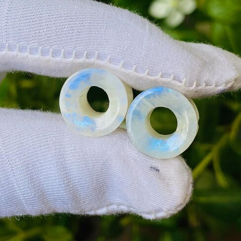 Pair of Natural Rainbow White Moonstone Handmade Double Flared Ear Gauges Plug Tunnel, 6g (4mm) to 13/16 inch (20mm), Customized Size Wholesale Available (0g (8mm)) in Saudi Arabia