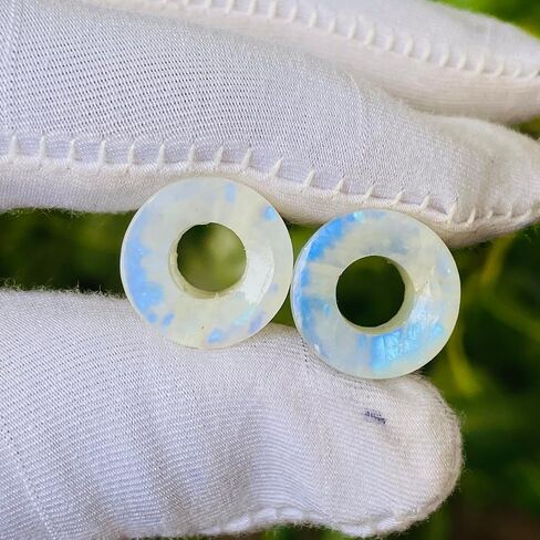 Pair of Natural Rainbow White Moonstone Handmade Double Flared Ear Gauges Plug Tunnel, 6g (4mm) to 13/16 inch (20mm), Customized Size Wholesale Available (0g (8mm)) in Saudi Arabia
