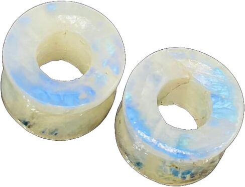 Pair of Natural Rainbow White Moonstone Handmade Double Flared Ear Gauges Plug Tunnel, 6g (4mm) to 13/16 inch (20mm), Customized Size Wholesale Available (0g (8mm)) in Saudi Arabia