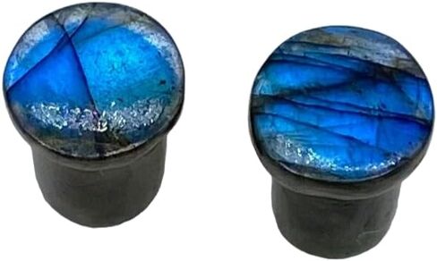 Body Piercing Jewelry Blue Labradorite Round Shaped Single Flare Ear Piercing Gauges & Plugs Size 8g (3mm) to 1" (25mm) Customized Size & Wholesale Also Available (00g (10mm)) in Saudi Arabia