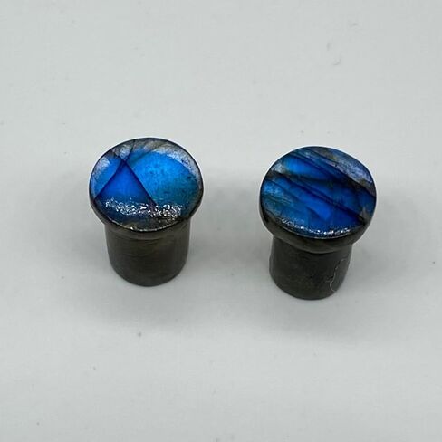 Body Piercing Jewelry Blue Labradorite Round Shaped Single Flare Ear Piercing Gauges & Plugs Size 8g (3mm) to 1" (25mm) Customized Size & Wholesale Also Available (00g (10mm)) in Saudi Arabia