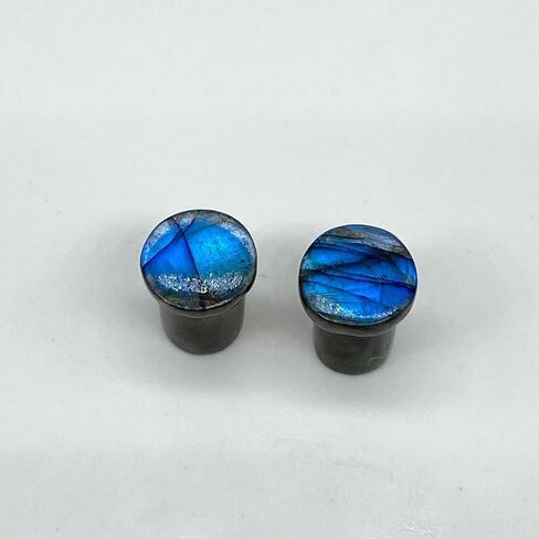 Body Piercing Jewelry Blue Labradorite Round Shaped Single Flare Ear Piercing Gauges & Plugs Size 8g (3mm) to 1" (25mm) Customized Size & Wholesale Also Available (00g (10mm)) in Saudi Arabia