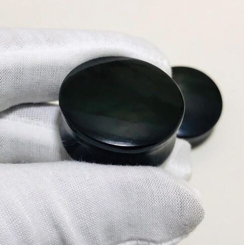 Uni Craft's Pair of Natural Black Obsidian Crystal Handmade Naga Body Piercing Jewelry Double Flared Round Shaped Ear Gauges Plugs Size 8g (3mm) to 2-1/8" (54mm) (46mm) in Saudi Arabia