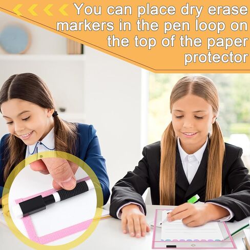 36 Set Dry Erase Pockets 10" x 14" Clear Plastic Sheet Protector Pastel Color Oversized Reusable Sleeves with 36 Marker 4 Eraser 4 Ring Job Shop Ticket Holder for Teacher Classroom Supply in Saudi Arabia