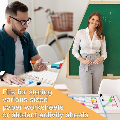 36 Set Dry Erase Pockets 10" x 14" Clear Plastic Sheet Protector Pastel Color Oversized Reusable Sleeves with 36 Marker 4 Eraser 4 Ring Job Shop Ticket Holder for Teacher Classroom Supply in Saudi Arabia