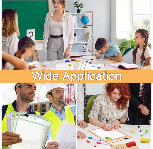 36 Set Dry Erase Pockets 10" x 14" Clear Plastic Sheet Protector Pastel Color Oversized Reusable Sleeves with 36 Marker 4 Eraser 4 Ring Job Shop Ticket Holder for Teacher Classroom Supply in Saudi Arabia