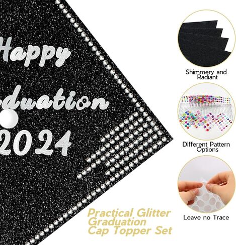 SPOKKI Graduation Cap Decorations Kit,- 16 Pcs Glitter Cardstock For Graduation Cap Topper,Alphabet Stickers,Crystal Stickers For Graduation Caps Decoration (B) in Saudi Arabia