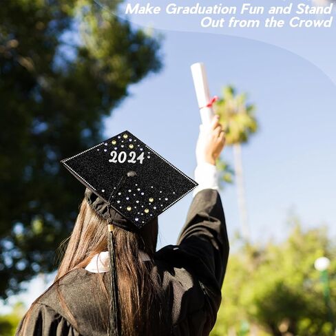 SPOKKI Graduation Cap Decorations Kit,- 16 Pcs Glitter Cardstock For Graduation Cap Topper,Alphabet Stickers,Crystal Stickers For Graduation Caps Decoration (B) in Saudi Arabia