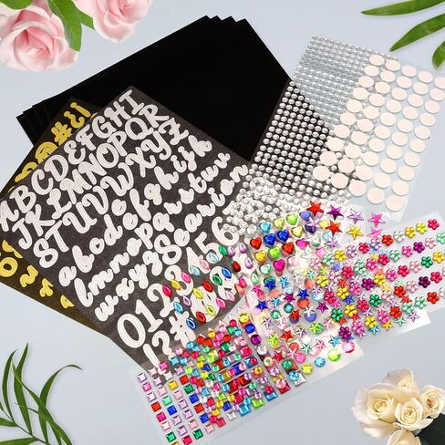 SPOKKI Graduation Cap Decorations Kit,- 16 Pcs Glitter Cardstock For Graduation Cap Topper,Alphabet Stickers,Crystal Stickers For Graduation Caps Decoration (B) in Saudi Arabia
