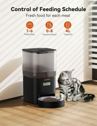 WOPET Automatic Cat Feeder, 4L Timed Dog Feeder with 180-Day Battery Life, Programmable Cat Food Dispenser Control 1-6 Meals Per Day, Automatic Pet Feeder for Dry Food with Stainless Steel Bowl in Saudi Arabia