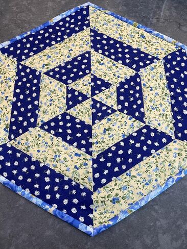 Floral Quilted Centerpiece Table Topper Blue Yellow and White Florals (Yellow Blue 8) in Saudi Arabia