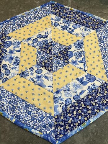 Floral Quilted Centerpiece Table Topper Blue Yellow and White Florals (Yellow Blue 8) in Saudi Arabia