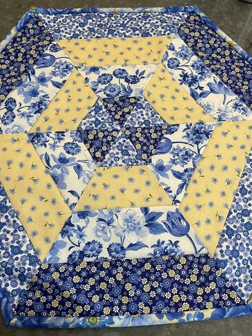 Floral Quilted Centerpiece Table Topper Blue Yellow and White Florals (Yellow Blue 8) in Saudi Arabia