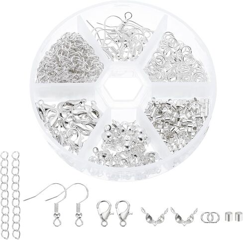 أدوات صنع القرط uxcell ، 395pcs خط السنانير يتجعيد يتجعيد أنابيب تجعيد جراد البحر clasps حلقات القفز سلسلة ارتباط مجموعة لسوار قرط DIY ، والفضة in Kuwait
