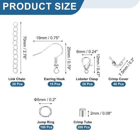 أدوات صنع القرط uxcell ، 395pcs خط السنانير يتجعيد يتجعيد أنابيب تجعيد جراد البحر clasps حلقات القفز سلسلة ارتباط مجموعة لسوار قرط DIY ، والفضة in Kuwait