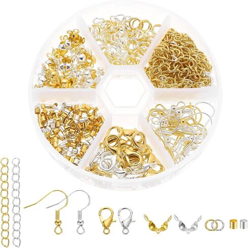 أدوات صنع القرط uxcell ، 395pcs خط السنانير يتجعيد يتجعيد أنابيب تجعيد جراد البحر clasps حلقات القفز سلسلة ارتباط مجموعة لسوار قرط DIY ، والفضة in Kuwait
