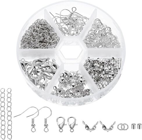 أدوات صنع القرط uxcell ، 395pcs خط السنانير يتجعيد يتجعيد أنابيب تجعيد جراد البحر clasps حلقات القفز سلسلة ارتباط مجموعة لسوار قرط DIY ، والفضة in Kuwait