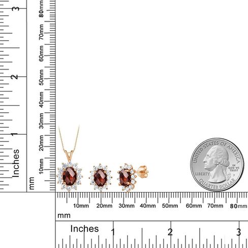 Gem Stone King 18K Yellow Gold Plated Silver Red Created Ruby Pendant and Earrings Jewelry Set For Women (3.55 Cttw, Gemstone July Birthstone, Oval 8X6MM and 7X5MM, with 18 Inch Silver Chain) in Saudi Arabia