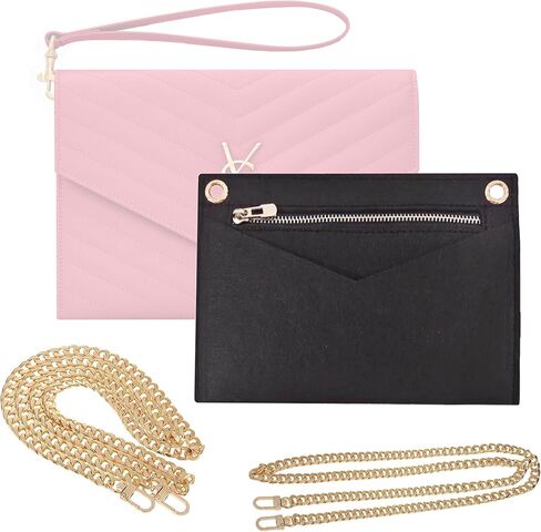 Conversion Kit compatible with Monogram Clutch, Insert with 120cm - 47" inches Premium Gold Chain, Wristlet Insert Wallet on Chain (Black) in Saudi Arabia