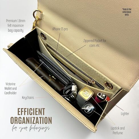 Conversion Kit compatible with Monogram Clutch, Insert with 120cm - 47" inches Premium Gold Chain, Wristlet Insert Wallet on Chain (Black) in Saudi Arabia