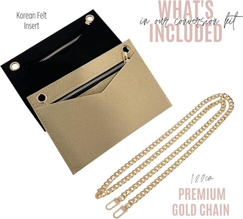 Conversion Kit compatible with Monogram Clutch, Insert with 120cm - 47" inches Premium Gold Chain, Wristlet Insert Wallet on Chain (Black) in Saudi Arabia