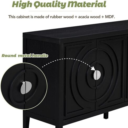 Retro Sideboard Door Cabinet with Circular Groove Design Round Metal Door Handle for Entrance, Dinning Room, Living Room (Black) in Saudi Arabia