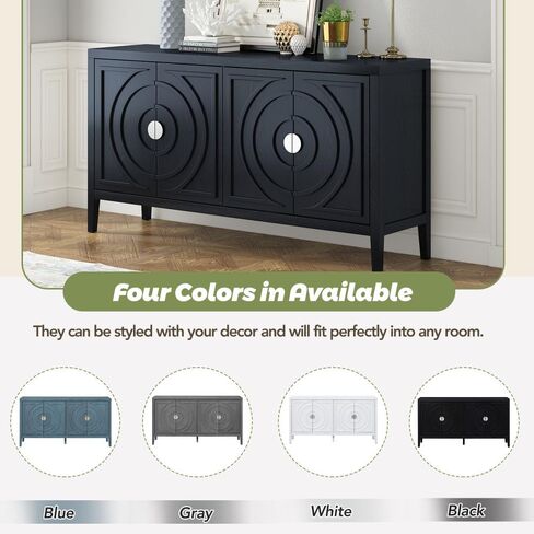 Retro Sideboard Door Cabinet with Circular Groove Design Round Metal Door Handle for Entrance, Dinning Room, Living Room (Black) in Saudi Arabia