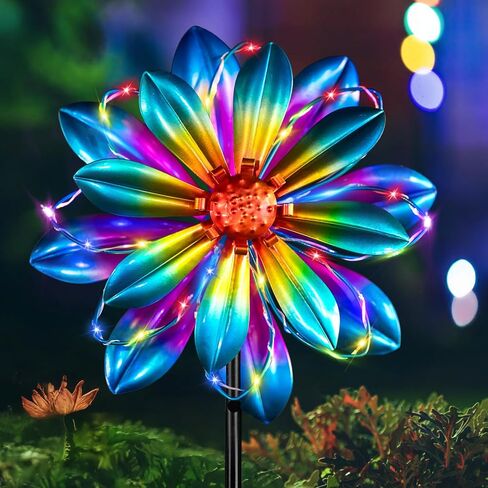 61'' Solar Wind Spinners for Yard and Garden - Large Metal Kinetic with Solar Powered LED Crackle Glass Globe, Vibrant Blue & Purple Gradient Lotus Flower Yard Art for Outdoor, Patio, Lawn Decor in Saudi Arabia